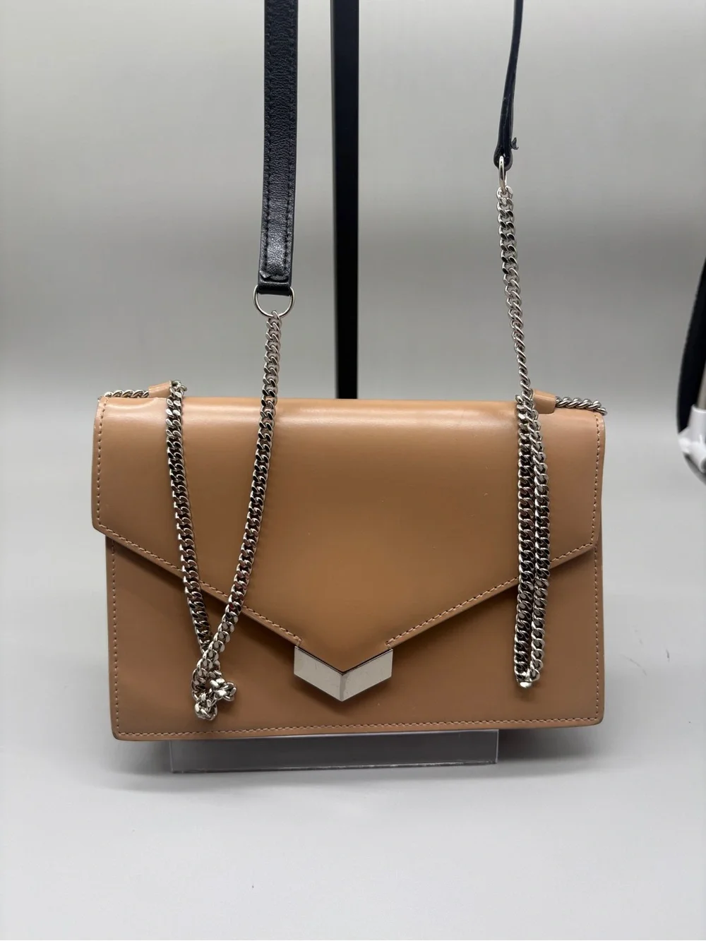 Jimmy Choo Lockett City Nude Leather Chain Shoulder Crossbody Bag